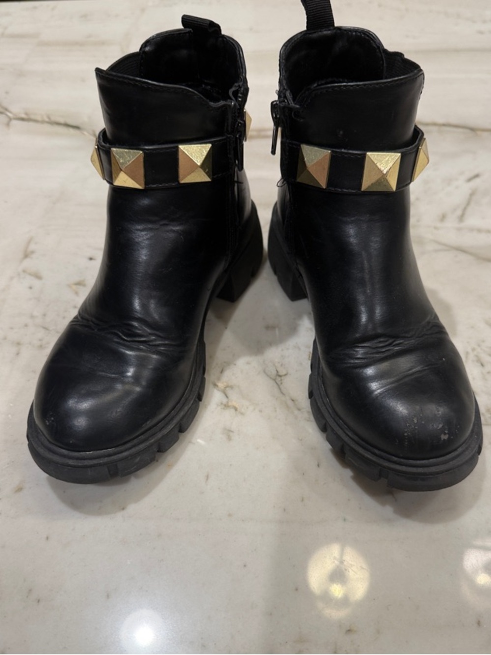 Steve Madden Black Ankle Boots with Gold Studs